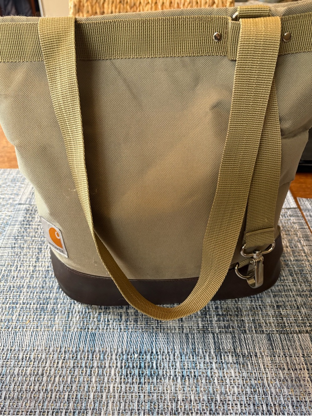 Carhartt Tan Canvas Messenger Tote with Brown Base